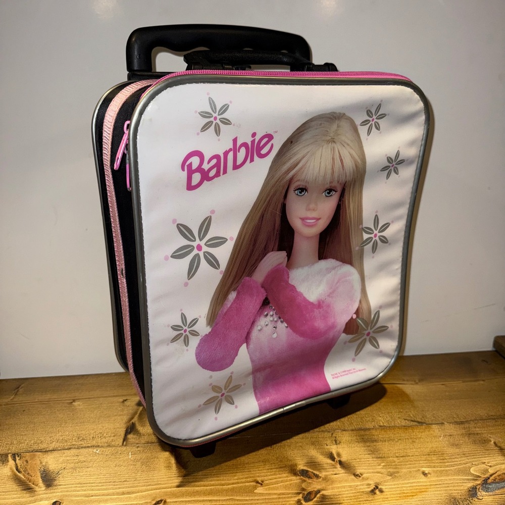 Vintage 1999 Barbie Rolling Suitcase Calego Mattel Y2K Kids Luggage Carry On